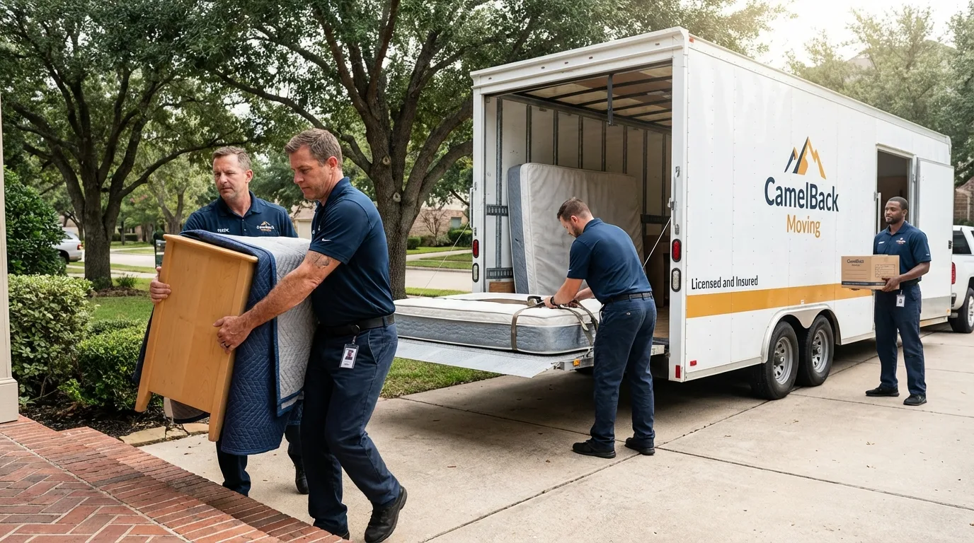 Crew loading residential truck for cross-state move from Central Falls, RI