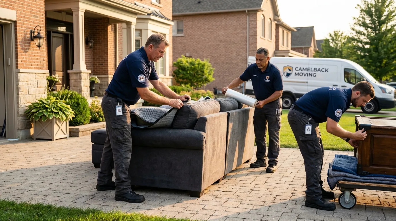 Large estate moving crew wrapping furniture in Central Falls, RI